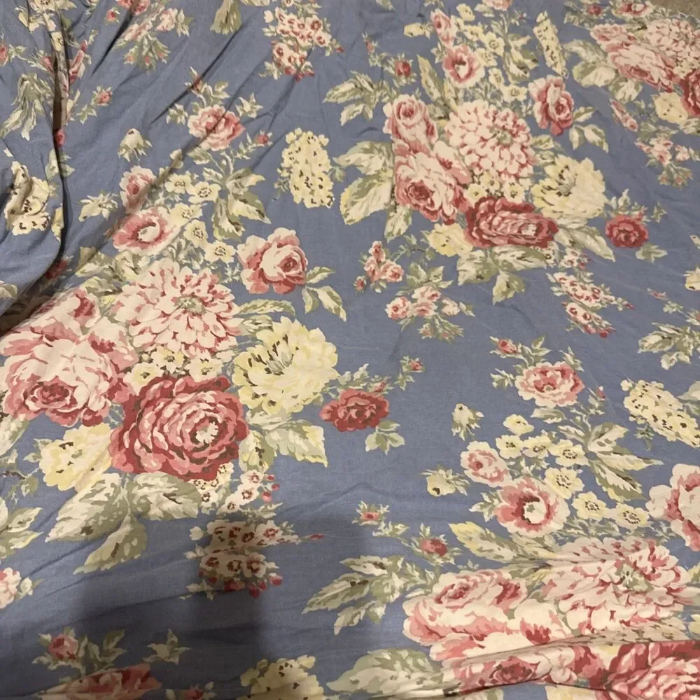 Eddie Bauer Home Queen Floral Cottage Rose Blue Pink Duvet Cover